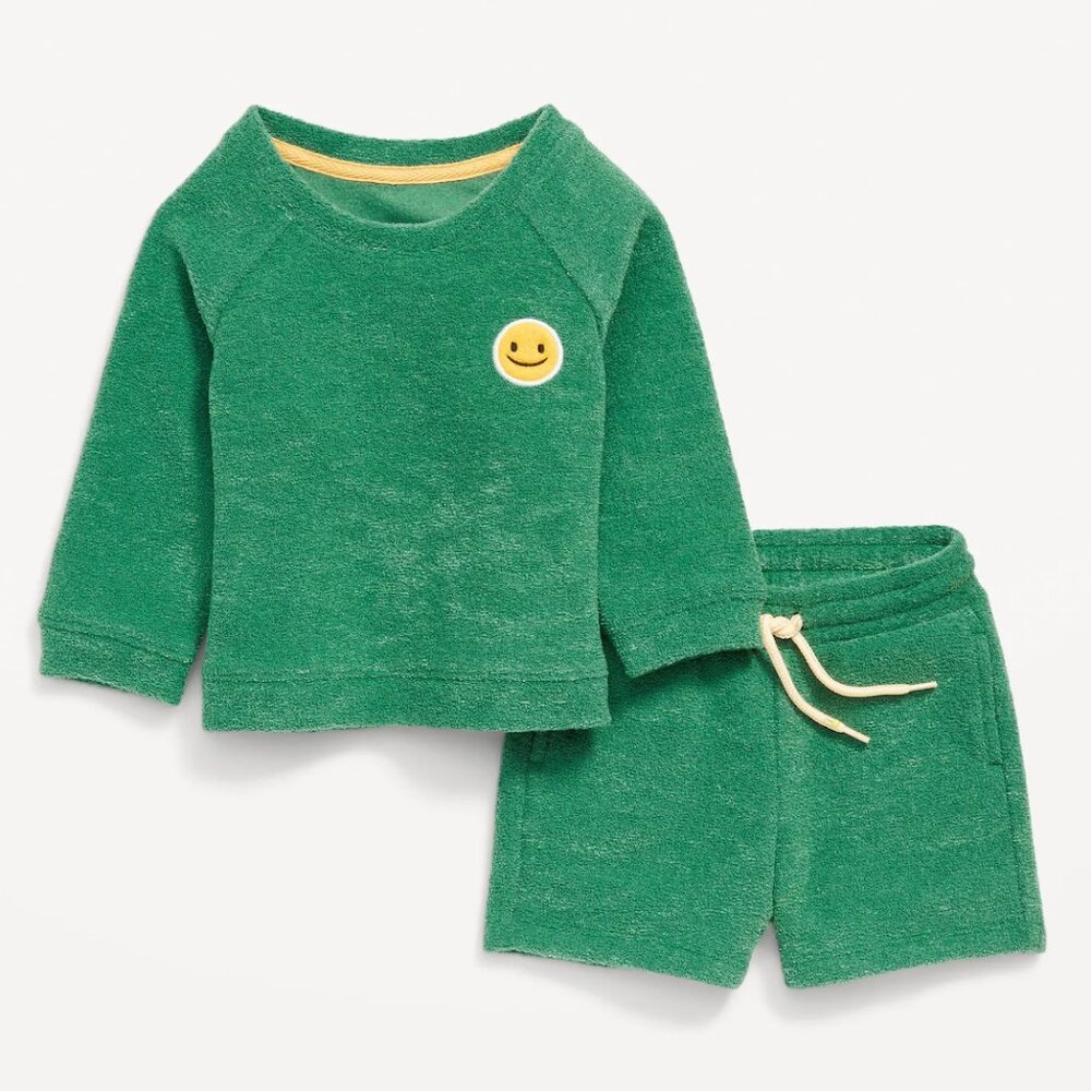 NEW - Old Navy Unisex Terry Cloth Short Set - Smiley Green
